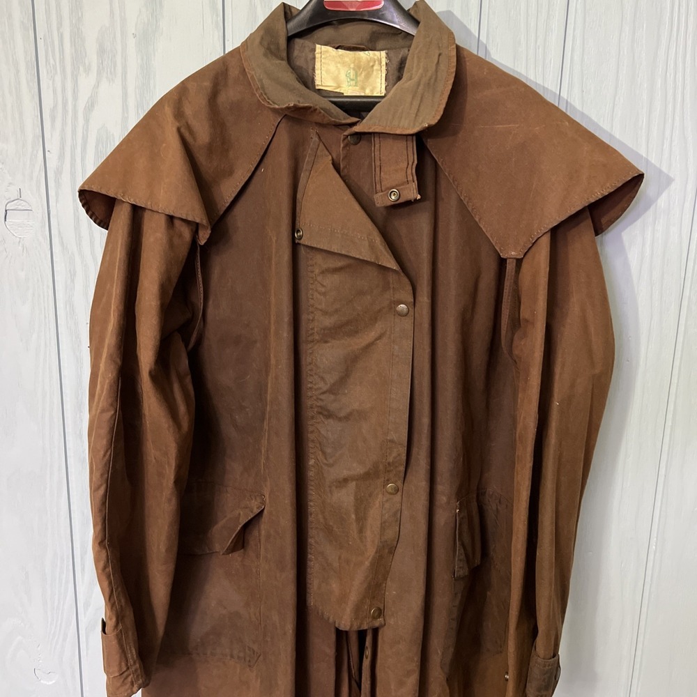 DRIZA-BONE‎ Australian Brown Oilskin & Cotton Deluxe Riding Coat-Size 8 Cowboy